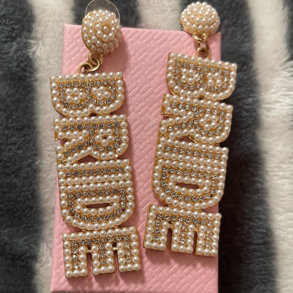 Pearl 'BRIDE' Statement Earrings